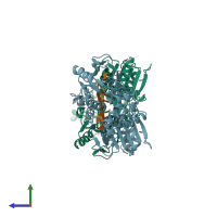 PDB entry 3kqh coloured by chain, side view.