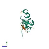 PDB entry 3kqi coloured by chain, side view.