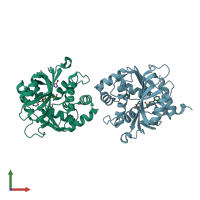 PDB entry 3kqm coloured by chain, front view.