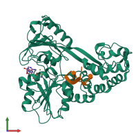 PDB entry 3kqn coloured by chain, front view.