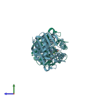 PDB entry 3kqp coloured by chain, side view.
