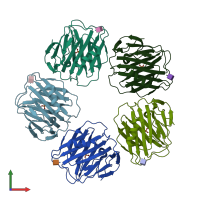 PDB entry 3kqr coloured by chain, front view.