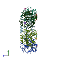 PDB entry 3kqr coloured by chain, side view.