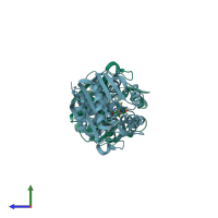 PDB entry 3kqs coloured by chain, side view.