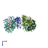 PDB entry 3kqu coloured by chain, top view.