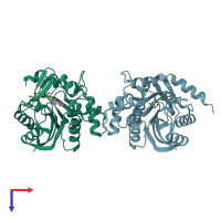 PDB entry 3kqv coloured by chain, top view.