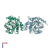 PDB entry 3kqw coloured by chain, top view.