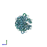 PDB entry 3kqy coloured by chain, side view.