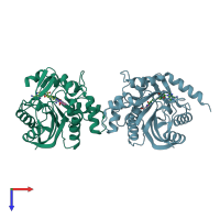 PDB entry 3kqy coloured by chain, top view.