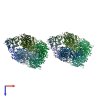 PDB entry 3kr5 coloured by chain, top view.