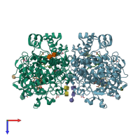 PDB entry 3krk coloured by chain, top view.