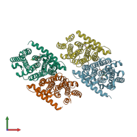 PDB entry 3kro coloured by chain, front view.