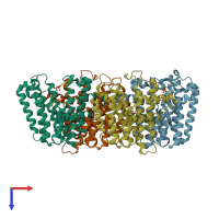 PDB entry 3kro coloured by chain, top view.