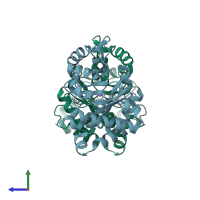 PDB entry 3krs coloured by chain, side view.