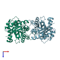 PDB entry 3krs coloured by chain, top view.