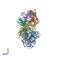 PDB entry 3ks0 coloured by chain, side view.