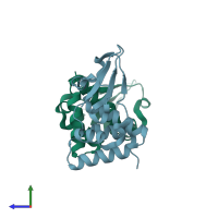 PDB entry 3ks4 coloured by chain, side view.