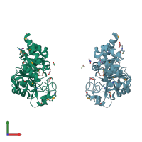 PDB entry 3ks5 coloured by chain, front view.