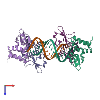 PDB entry 3ks8 coloured by chain, top view.