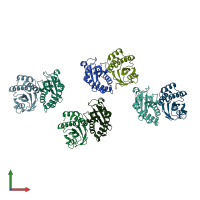 PDB entry 3ksf coloured by chain, front view.