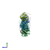 PDB entry 3ksf coloured by chain, side view.