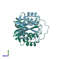 PDB entry 3ksg coloured by chain, side view.