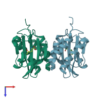 PDB entry 3ksg coloured by chain, top view.