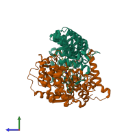 PDB entry 3ksl coloured by chain, side view.