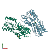 PDB entry 3ksm coloured by chain, front view.