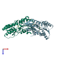 PDB entry 3ksm coloured by chain, top view.