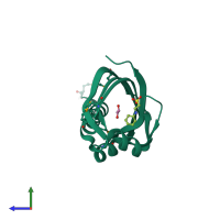 PDB entry 3ksp coloured by chain, side view.
