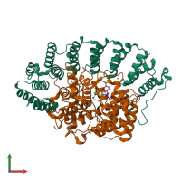 PDB entry 3ksq coloured by chain, front view.