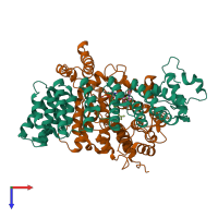 PDB entry 3ksq coloured by chain, top view.