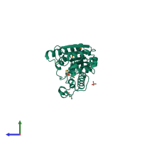 PDB entry 3ksr coloured by chain, side view.