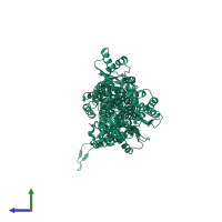 PDB entry 3kss coloured by chain, side view.