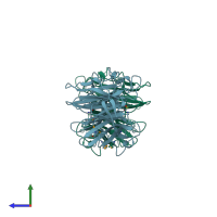 PDB entry 3kst coloured by chain, side view.