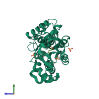 PDB entry 3ksx coloured by chain, side view.
