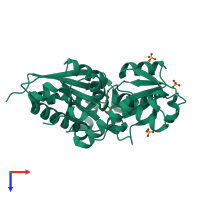 PDB entry 3ksx coloured by chain, top view.