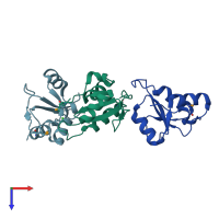 PDB entry 3ktf coloured by chain, top view.