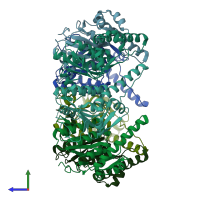 PDB entry 3ktg coloured by chain, side view.