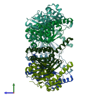 PDB entry 3kth coloured by chain, side view.