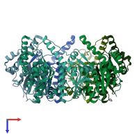 PDB entry 3kth coloured by chain, top view.