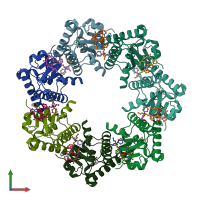 PDB entry 3kti coloured by chain, front view.