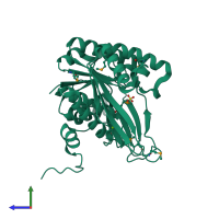 PDB entry 3ktn coloured by chain, side view.