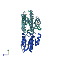 PDB entry 3kto coloured by chain, side view.