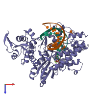 PDB entry 3ktq coloured by chain, top view.