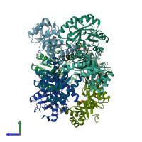 PDB entry 3kts coloured by chain, side view.