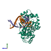 PDB entry 3ktu coloured by chain, side view.