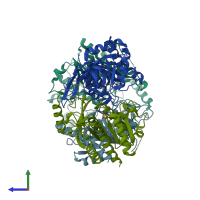 PDB entry 3ku4 coloured by chain, side view.