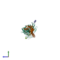 PDB entry 3ku6 coloured by chain, side view.